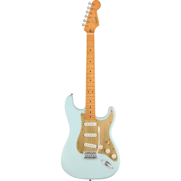 Guitarra Electrica Fender Squier 40th Anniversary Stratocaster®, Vintage Edition, diapasón de arce, golpeador anodizado dorado, azul sónico satinado0379510572