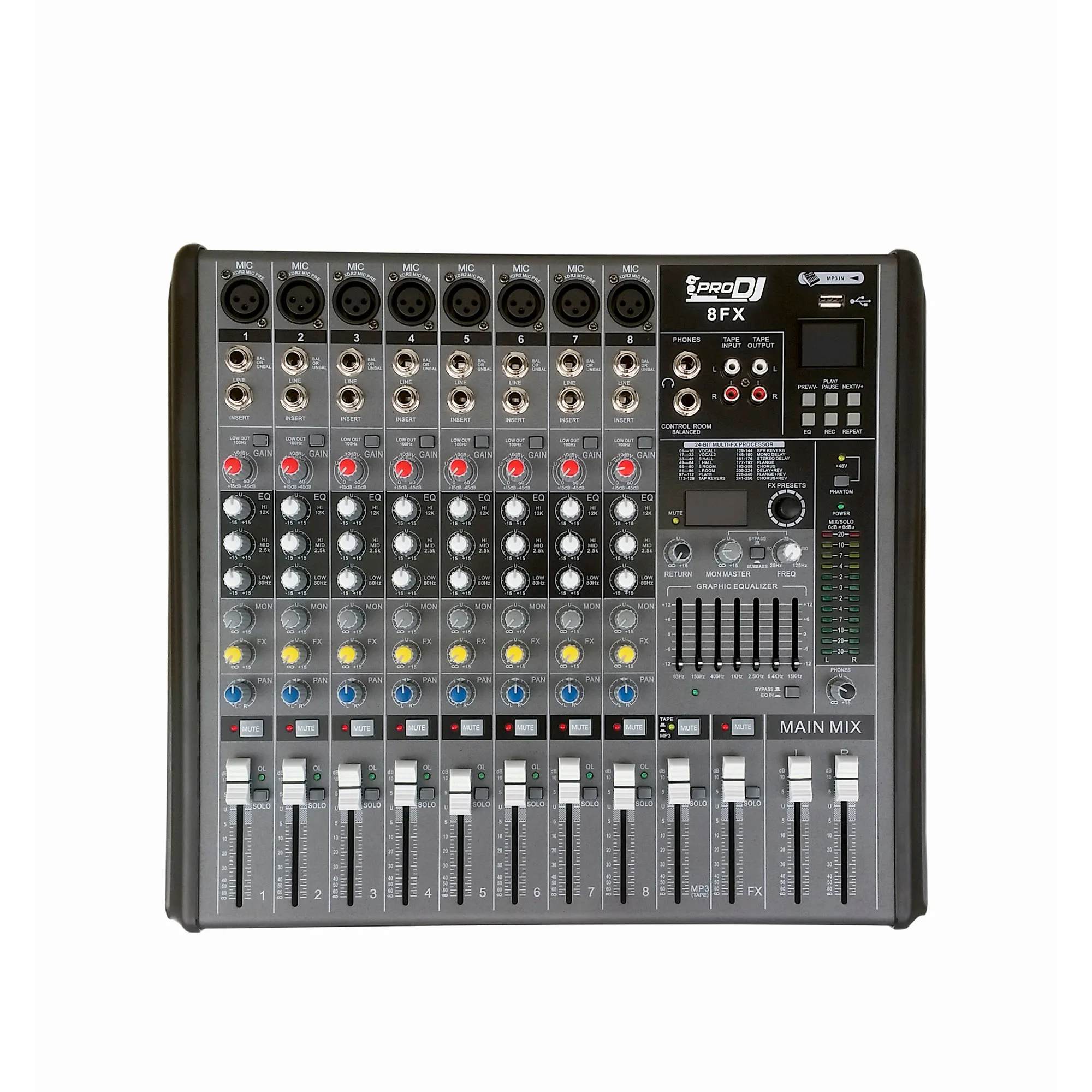 Consola PRO DJ 8FX Mezclador audio 8Ch