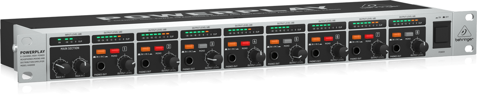 Behringer HA8000 | Amplificador de Audífonos Profesional de 8 Canales con Control Individual y Sonido de Alta Fidelidad