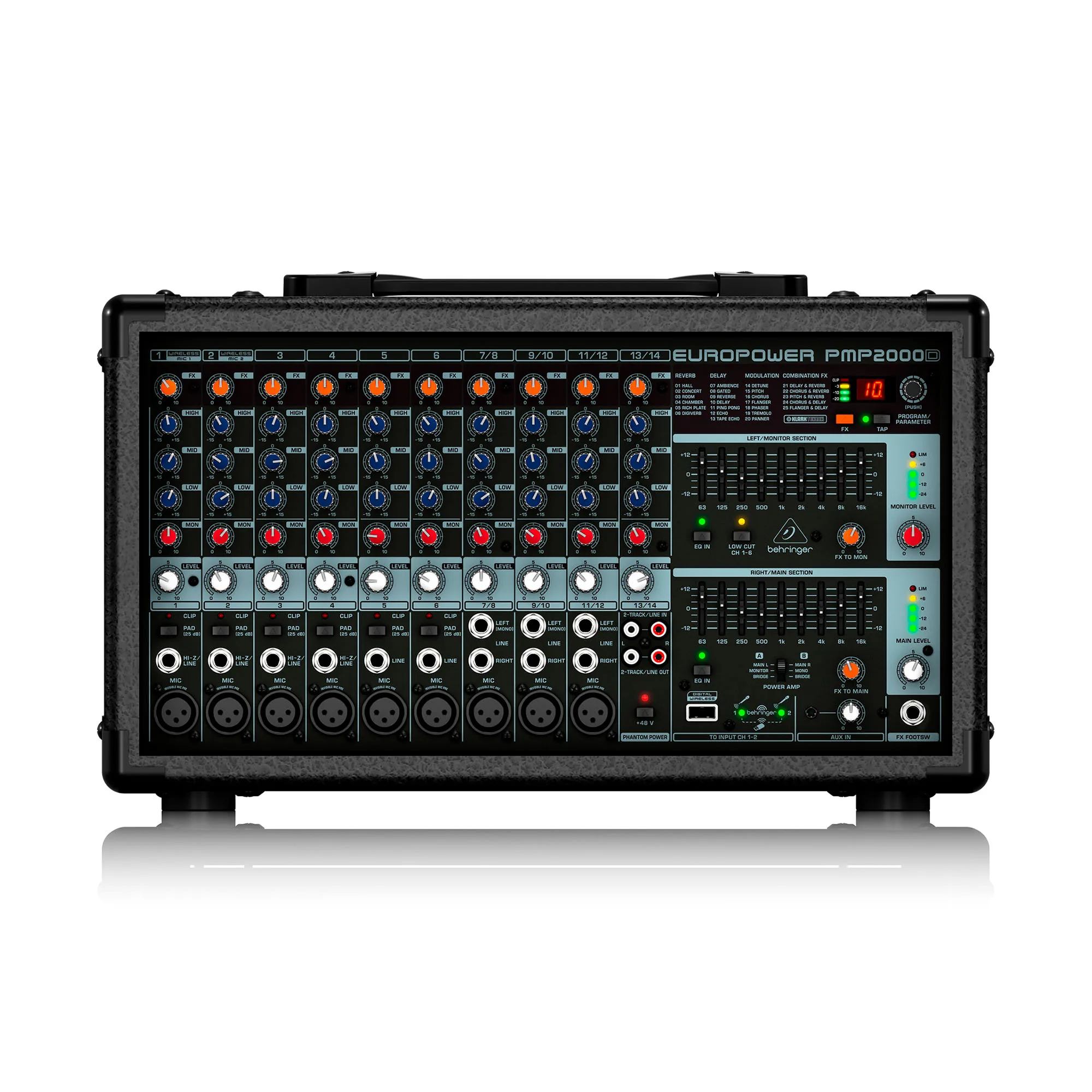Consola Behringer PMP2000D mezclador audio Activa 2000W