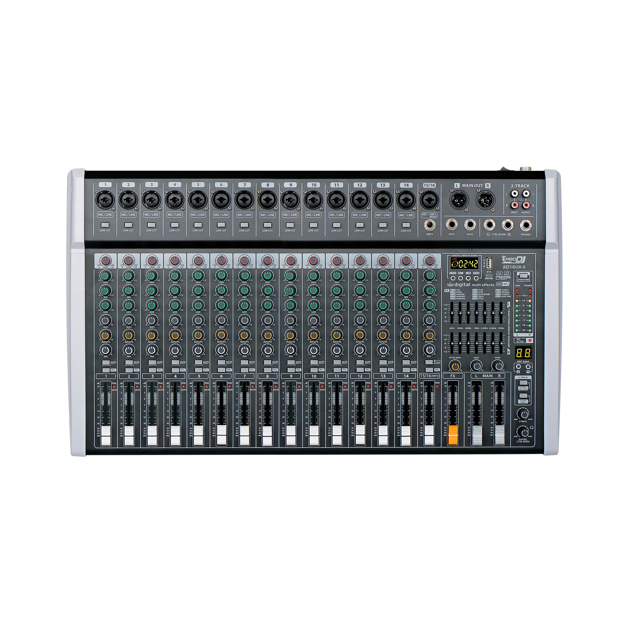consola Mezclador profesional 16 canales PRO DJ AD16UX-II con efectos, USB y Bluetooth