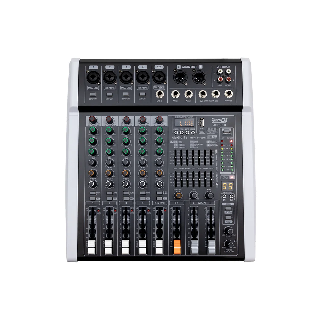 Mezclador profesional 6 canales PRO DJ AD6UX-II con efectos, USB y Bluetooth