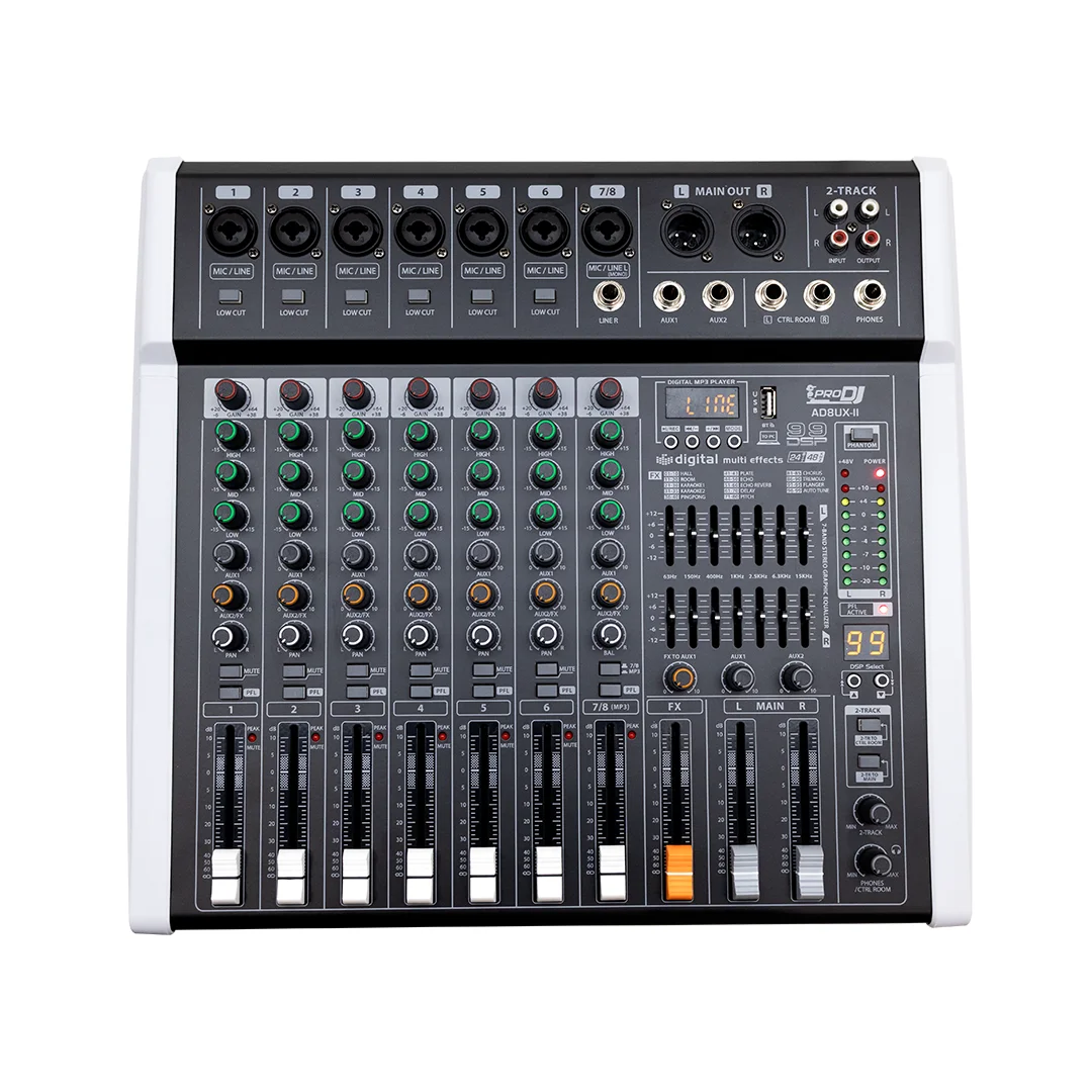 Mezclador profesional 8 canales PRO DJ AD8UX-II con efectos, USB y Bluetooth