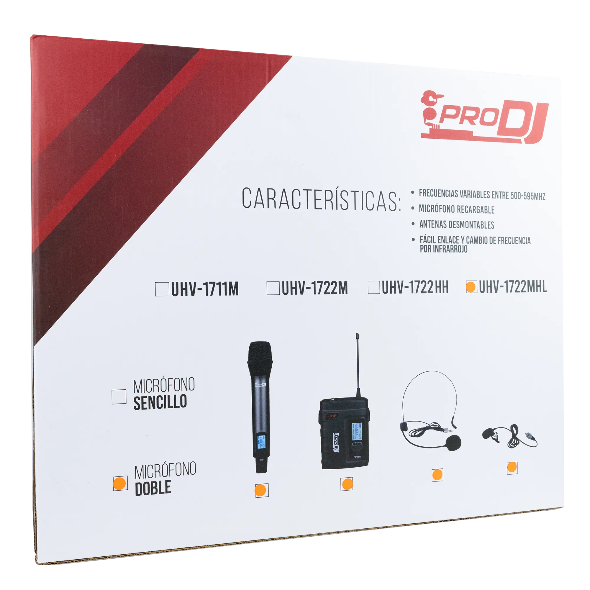 Micrófono UHV-1722MHL PRO DJ DIADEMA MANO Y SOLAPA