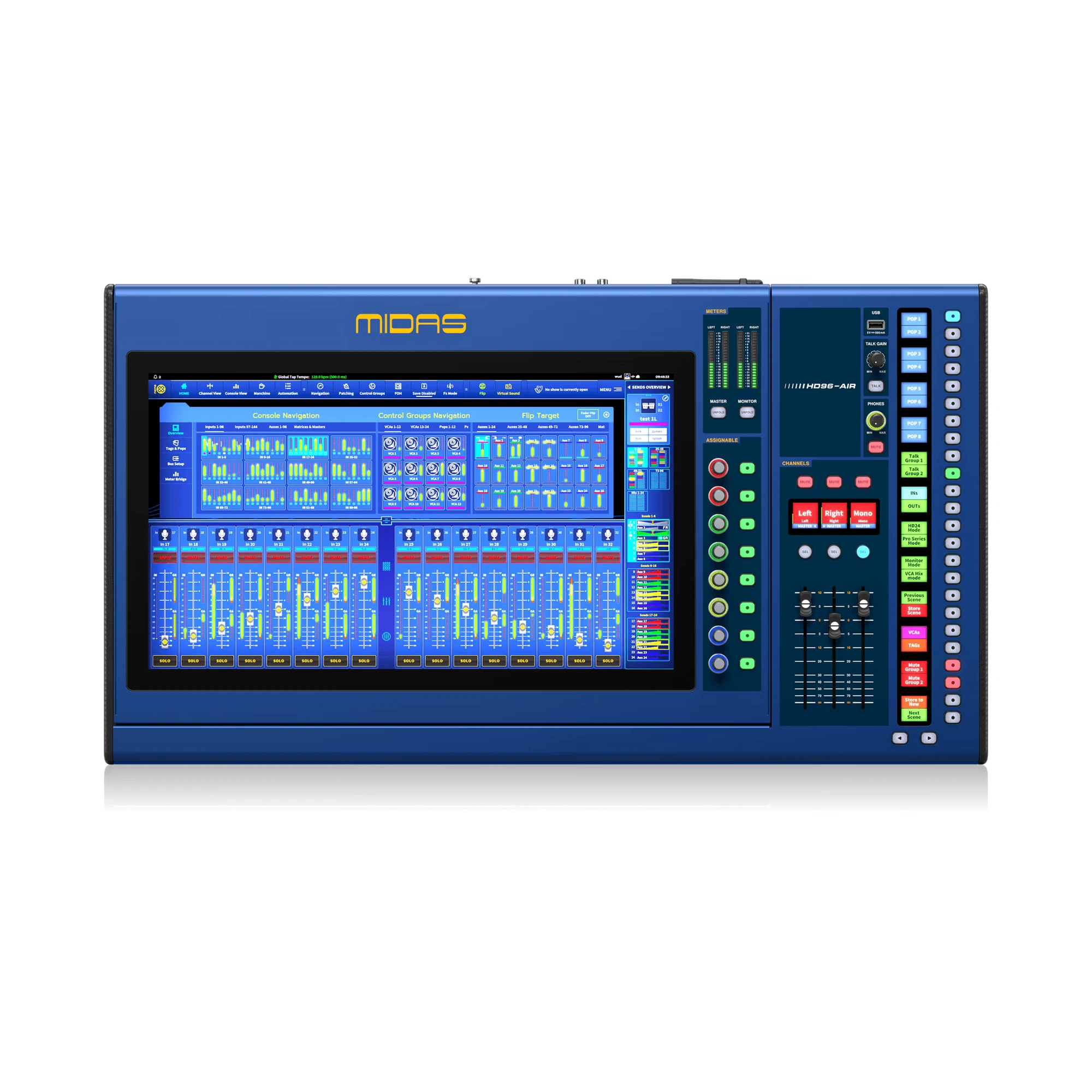 Consola Digital de Audio Midas HD96-AIR-CC-TP de 144 Canales a 96 kHz con Pantalla Táctil y Tour Pack