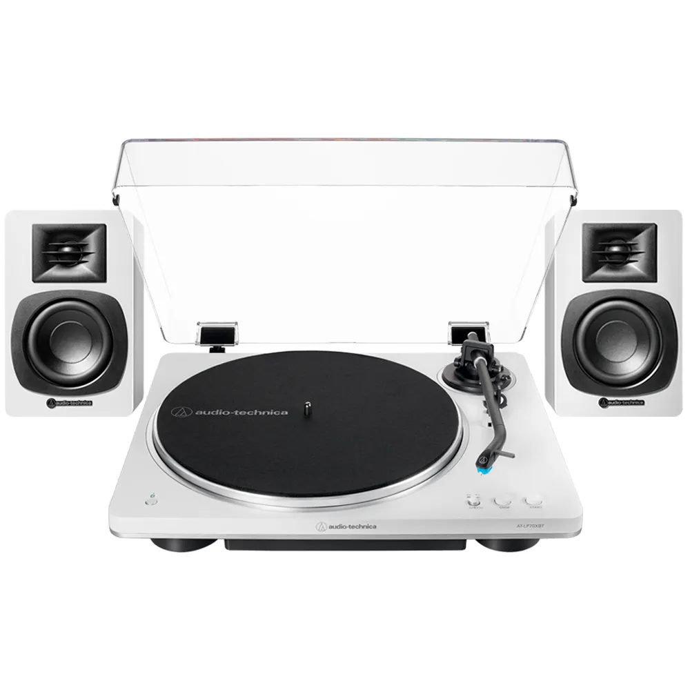 Combo Tornamesa Automática y Altavoces Bluetooth AT-LP70XBT-SP3X AUDIO TECHINCA BLANCO