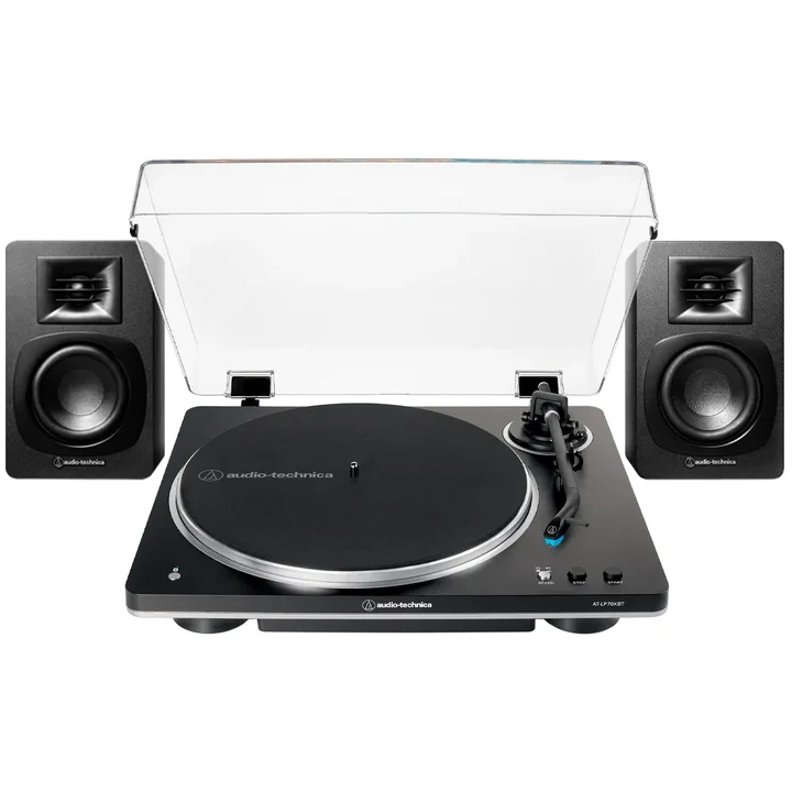Combo Tornamesa Automática AT-LP70XBT Audio-Technica plateado y Negro con Monitores Bluetooth SP3X (copia)