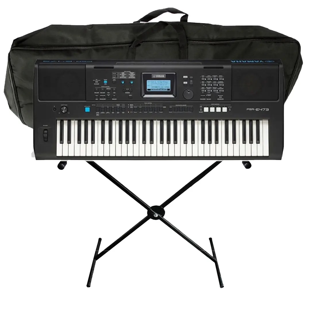 Piano Yamaha PSR-E473 Sensible + Estuche Base metalica