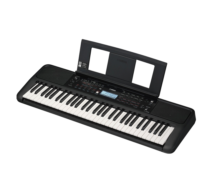 Combo YAMAHA TECLADO ORGANETA PSR-E383 5oct sensible atril adaptador + estuche semiduro + base x metálica